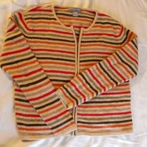 Stripey zipper wool cardigan